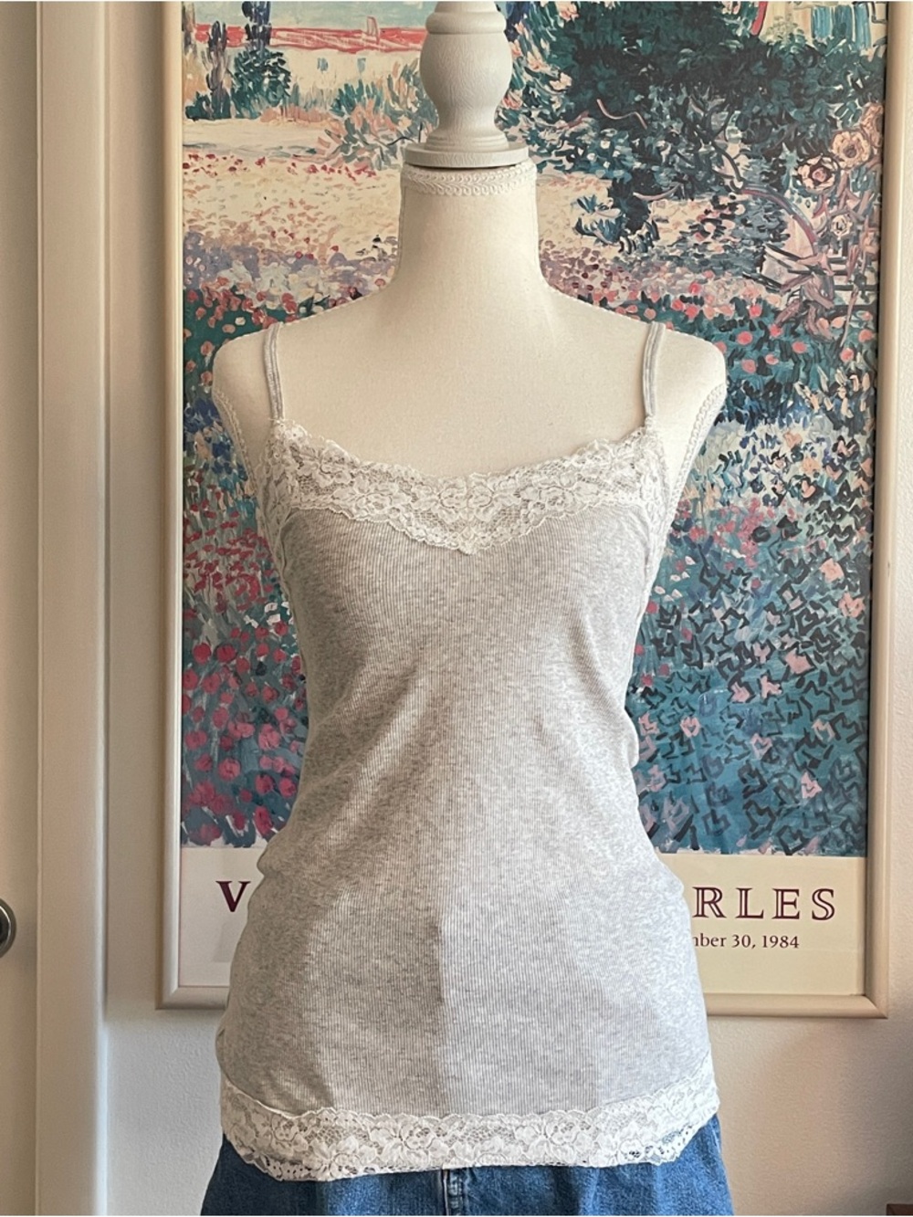 Hollister Lace Trim Cami Tank Top Small Gray Layering Coquette Bella Swan Y2K